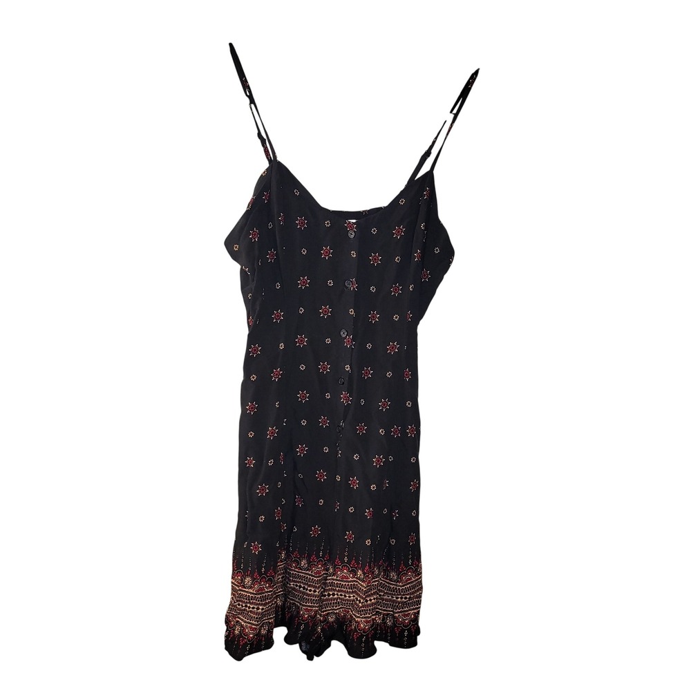 Mudd Womens Black Floral Star Print Button Front Sundress Size M Boho Mini‎